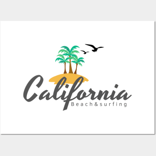 Surf and beach in California on a t-shirt Posters and Art